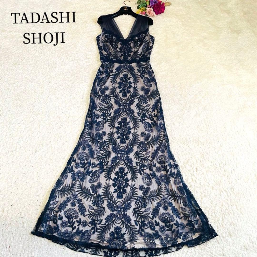 TADASHI SHOJI 総レースバイカラーロングドレス
