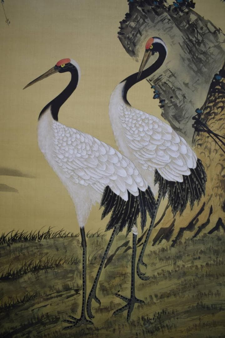 不詳/作者不詳/松に双鶴図/中国画/大幅/布袋屋掛軸HJ-973