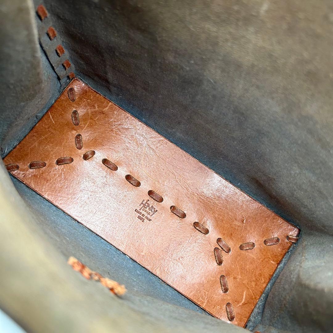 美品 アンリークイール Henry Cuir ハンドバッグ　犬 刺繍 黒