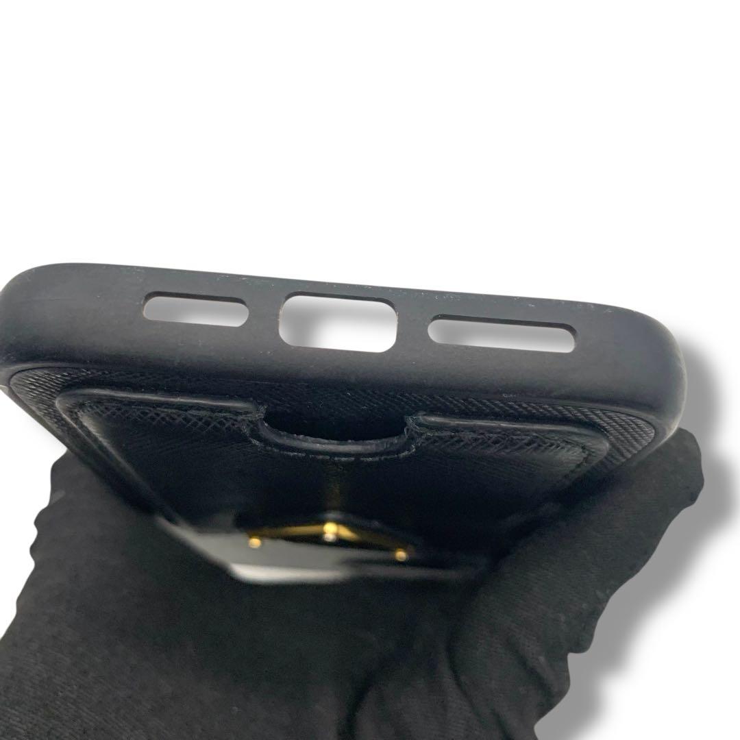 PRADA ブラック レザー iPhone用ケース 三角ロゴ