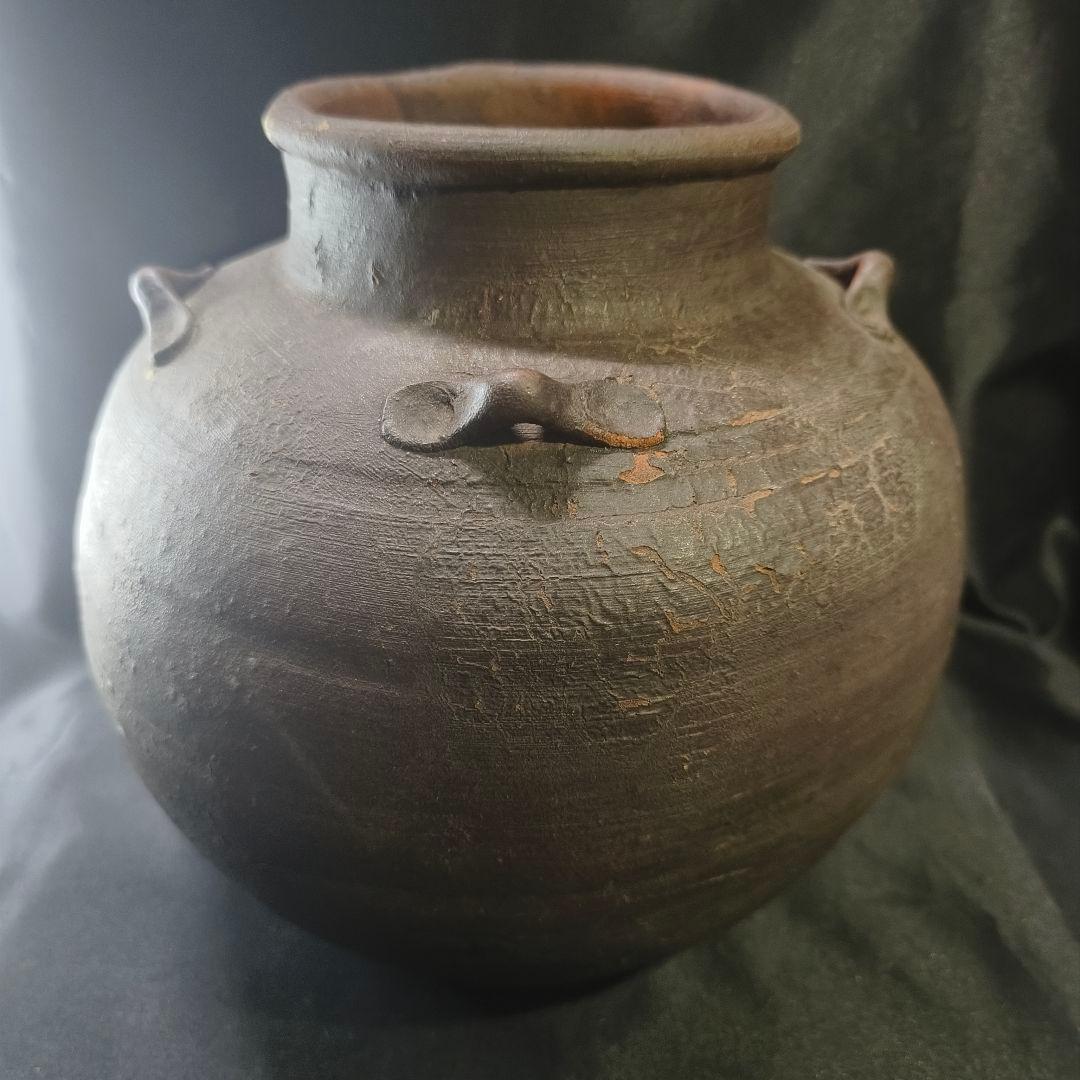 古備前 四耳壺 窯記し 素焼 在銘 桃山時代 古美術品 置物 コレクター放出美品