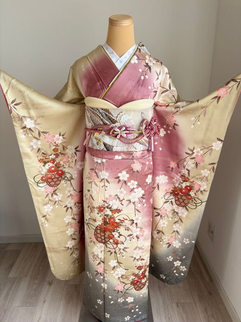 まちゅ　振袖フルセット（７点） 正絹振袖　正絹袋帯　成人式 レンタル】振袖 着物セット 正絹着物+正絹袋帯 成人式 晴れ着 記念撮影