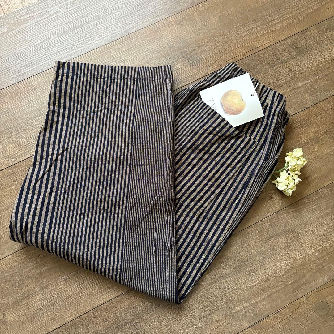 ꕤ新品未使用ꕤヤンマ産業　会津木綿　ダボダボパンツ❶ぼかし縞紺10㎝プラス丈