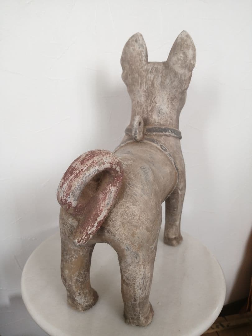 中国 前漢 加彩 犬の俑