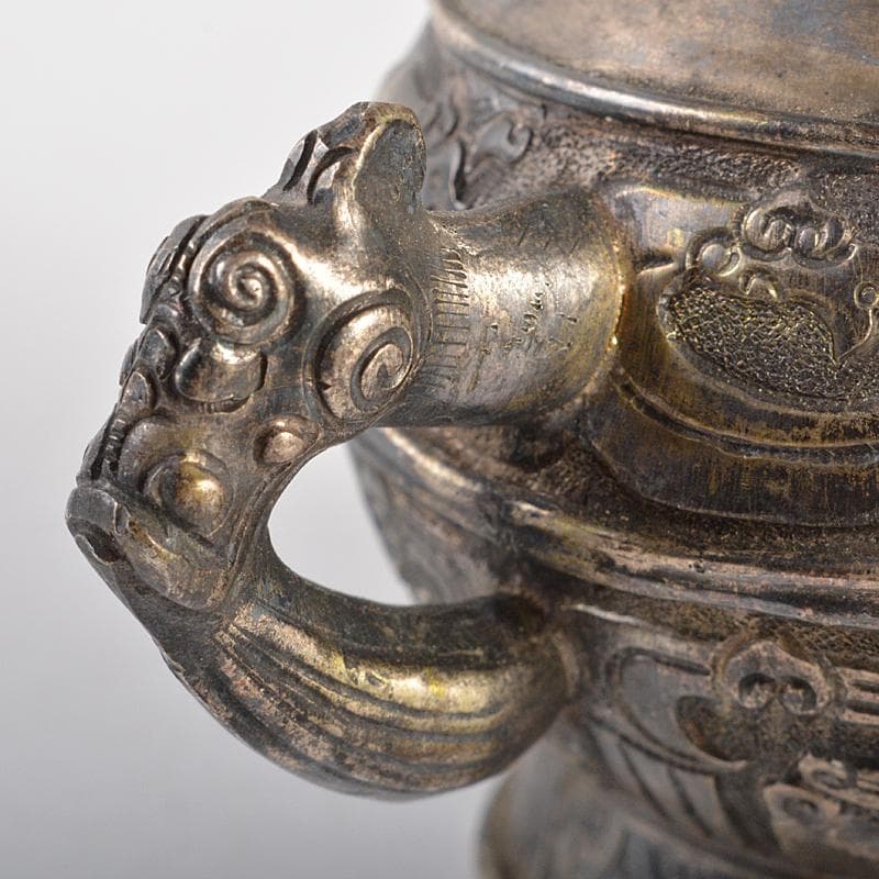中国 白銅 饕餮文 神獣摘 水注 水滴 V R7117