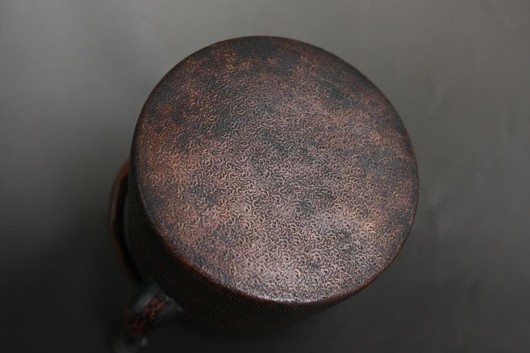 希少 槌目加工 打ち出し紋様入り銅製ヤカン 茶道 薬缶 やかん 細身 繊細