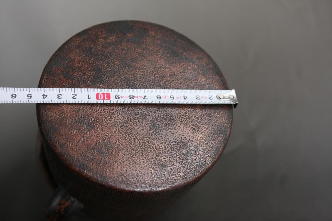 希少 槌目加工、打ち出し紋様入り銅製ヤカン 茶道 薬缶 やかん 美術品