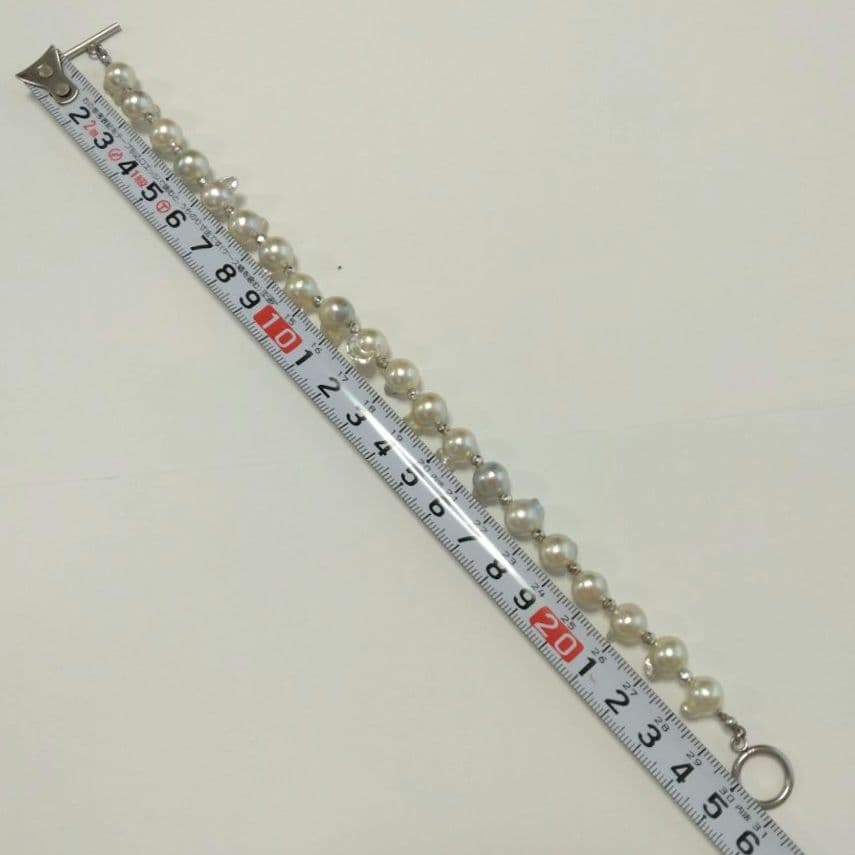 たっかー、あこや真珠羽珠、無調色ホワイト系、ツノツノマンテルブレスレット