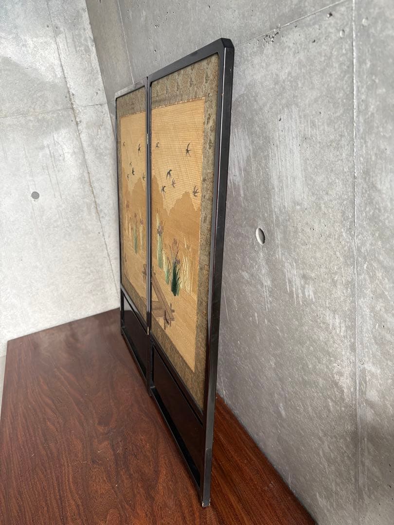 刺繍 屏風間仕切り パーテーション 菖蒲（あやめ）八つ橋（やつはし