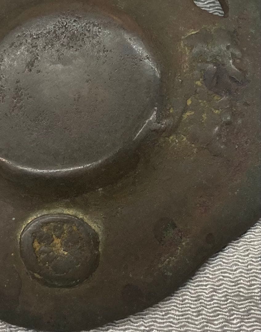 B419b「古代瓦 茶托 5枚」龍雲堂造(蓋裏書付有)平安 銅製 茶道具