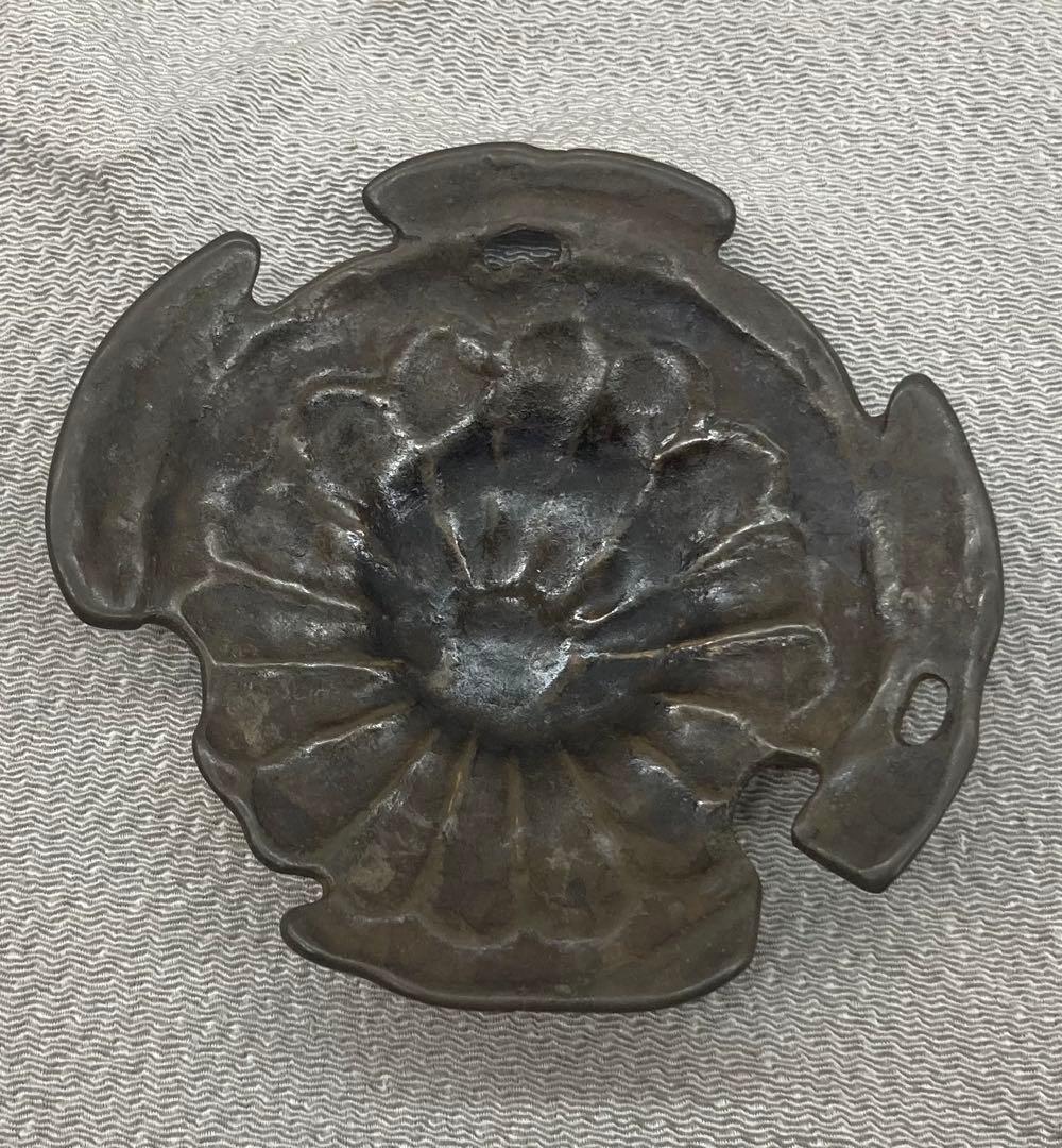 B419b「古代瓦 茶托 5枚」龍雲堂造(蓋裏書付有)平安 銅製 茶道具