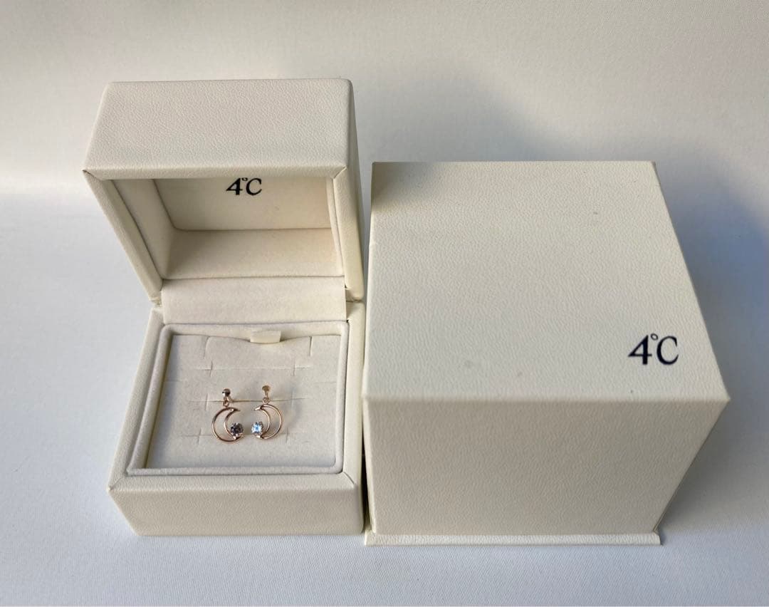 カナル・ヨンドシー1Pジルコニアムーン三日月ピンクゴールドピアスk10