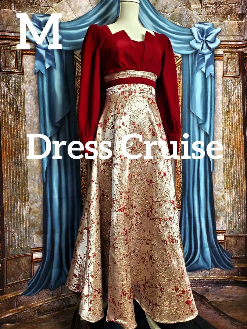 M【新品インポートセレクト】ベロア×ゴールドジャガードスクエアネック