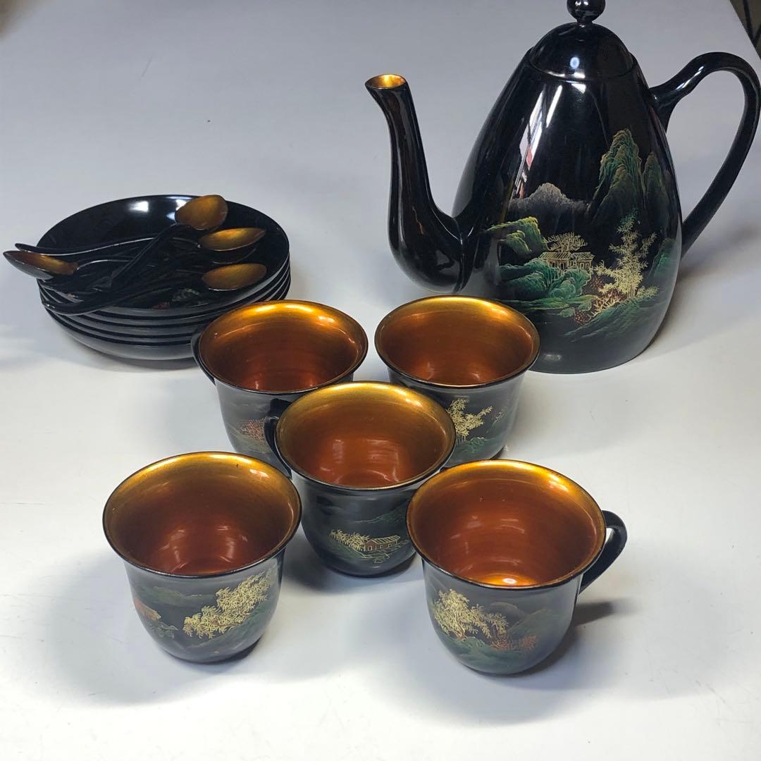 漆器茶器セットカップ＆ソーサーティーポット