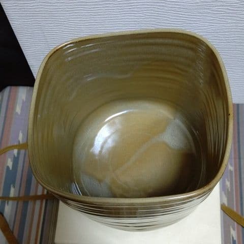 茶道具、水指、高取釉四方、雄斉作、こま33番 美術品・アンティーク