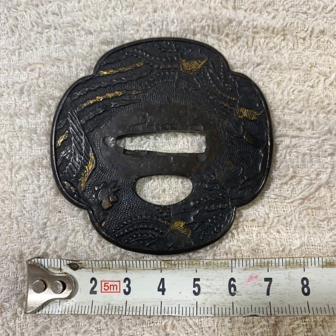 B-48 鍔　金象嵌　銅製　武具　刀装具　日本刀　骨董品　時代物　美術品　工芸品