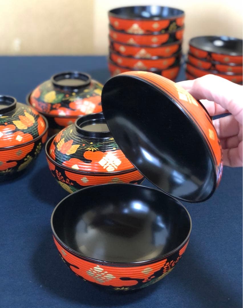 《R》正法寺蒔絵 煮物椀10客 木製漆器 漆匠春象 共布共箱 250916あ1