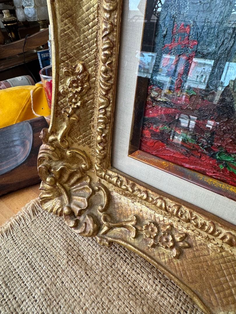 s*a様 花瓶のバラ 油彩画 金色フレーム付き