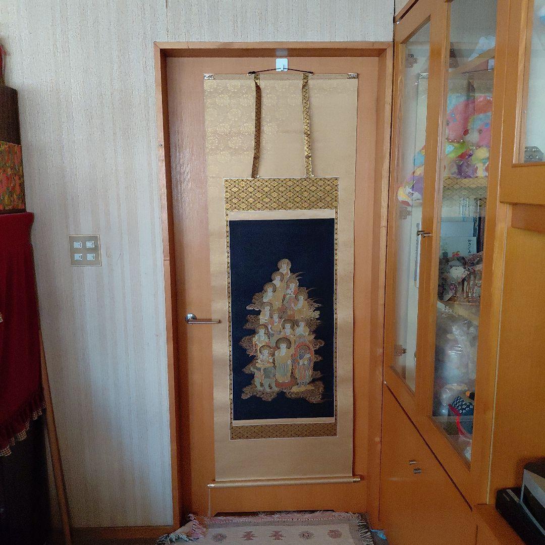 仏教人物 掛軸 青地 金装飾 仏教人物 掛軸 青地 金装飾