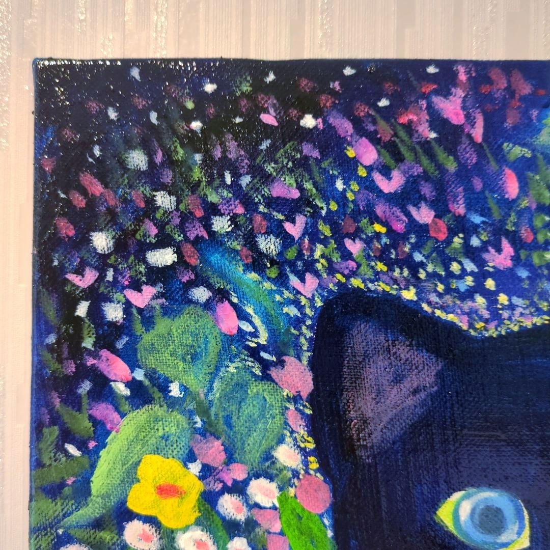 キャンバス油絵 専用 黒猫ガーデン 3 クリムト風フラワーガーデン