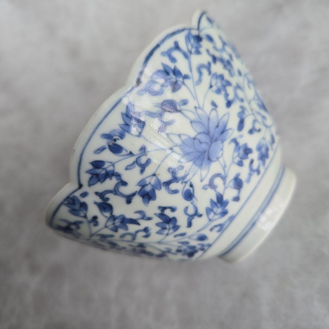 古伊万里 花唐草 向付 江戸時代 染付 五弁花 金直し 金