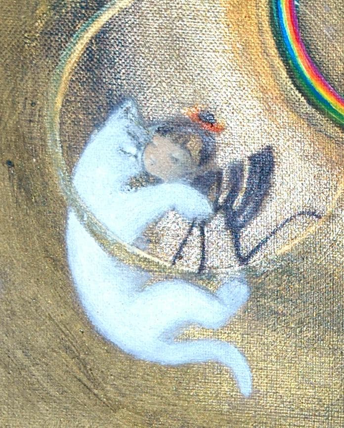 油絵 菅家令子 絵 絵画インテリア額付(黒) F4-030119 子猫子犬女の子