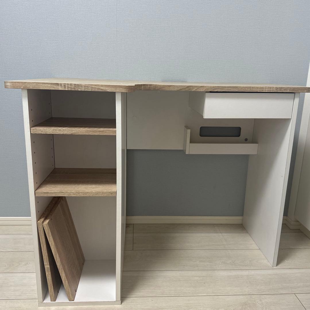 LOWYA(ロウヤ)パソコンデスクL字型、幅100cm、オーク/ホワイト