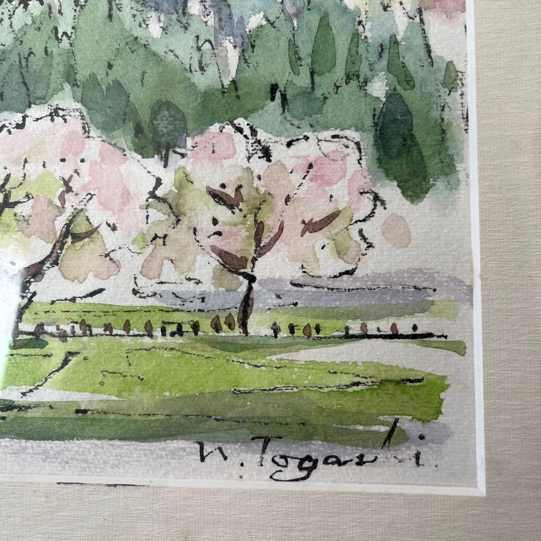 W. Togashi 水彩画 風景画 桜　絵画