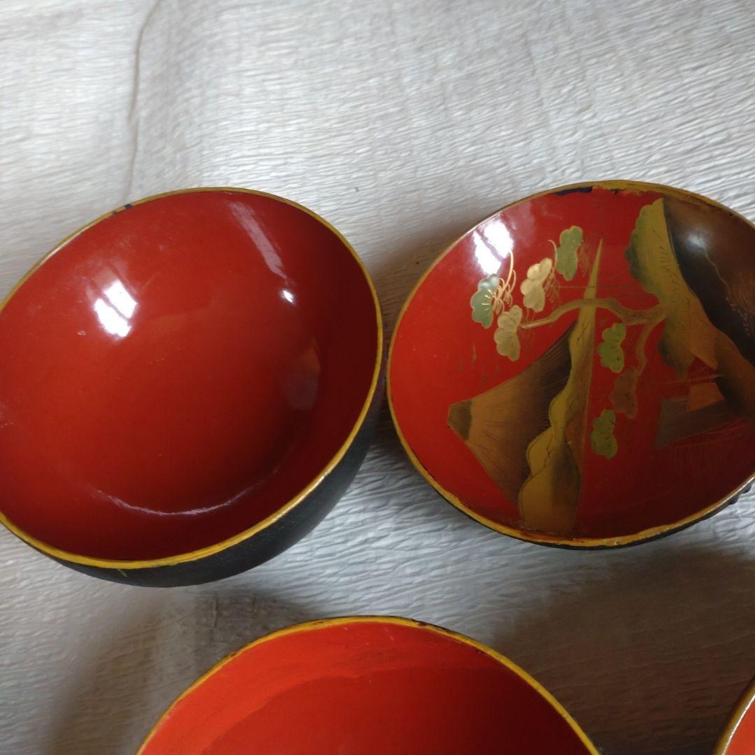 骨董　蔵出し　蒔絵　蓋付きお椀　9客