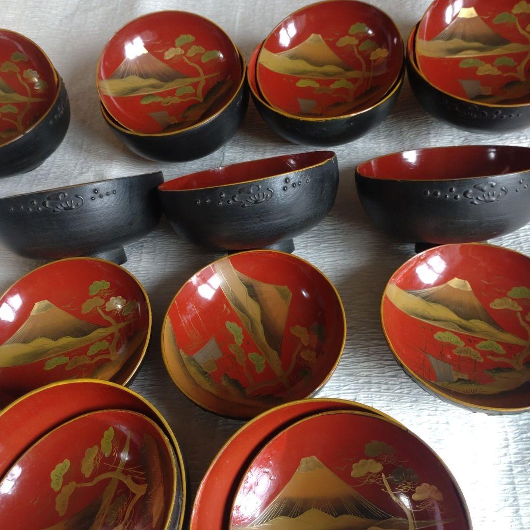 骨董　蔵出し　蒔絵　蓋付きお椀　9客