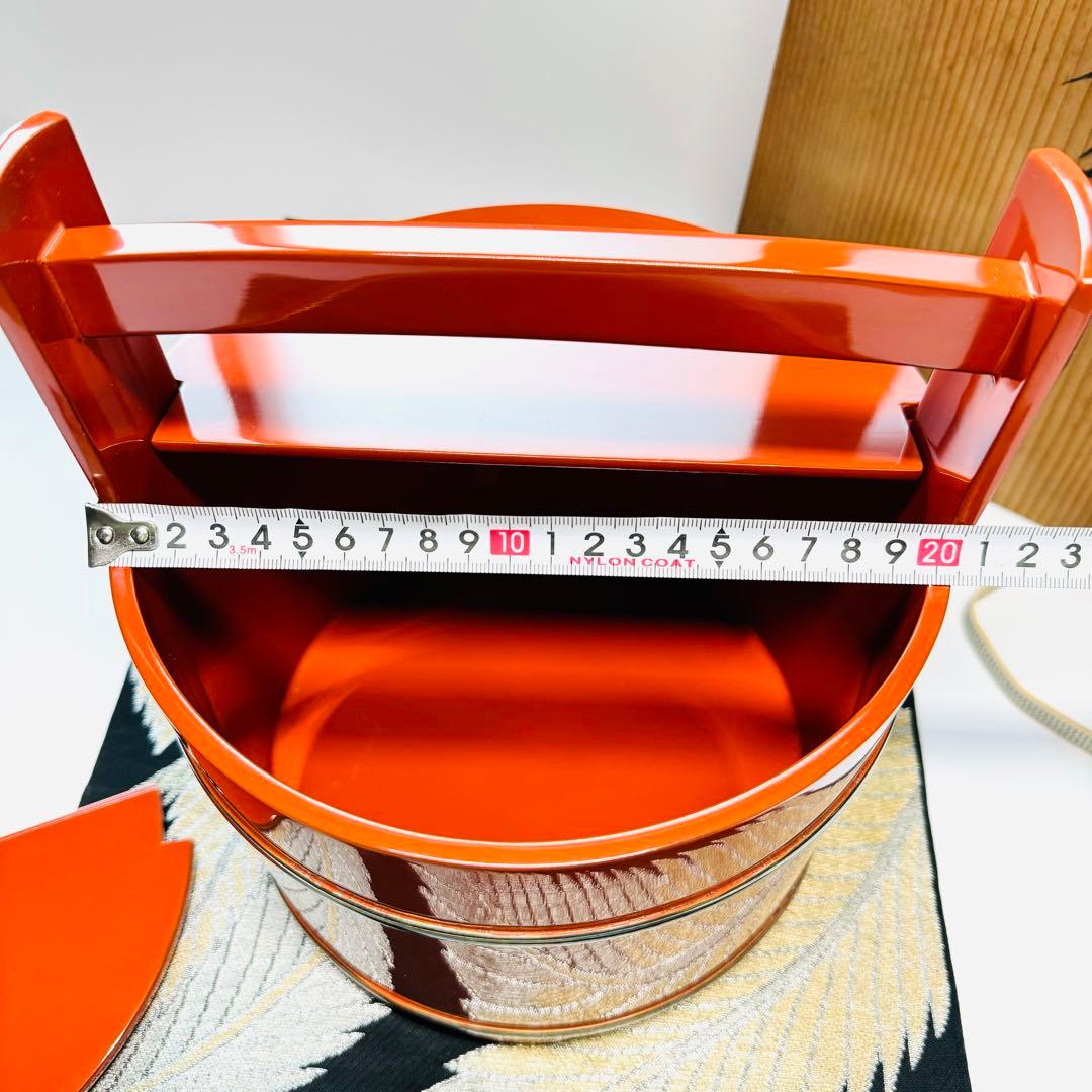 木製輪島塗銀輪線朱漆塗り手桶水指共箱茶道具