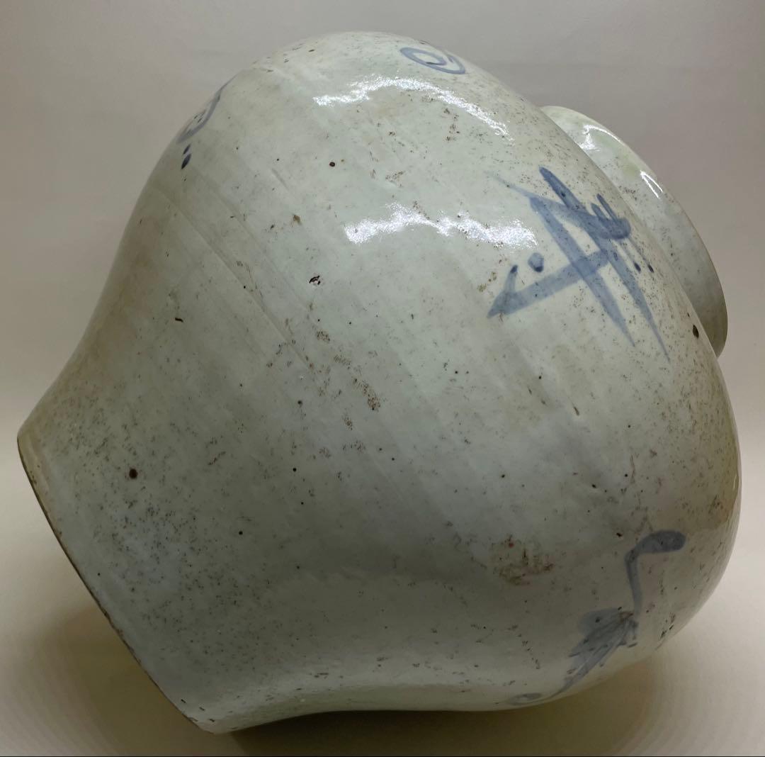 李朝 韓国美術 染付 壺 T.y312 李朝 韓国美術 染付 壺