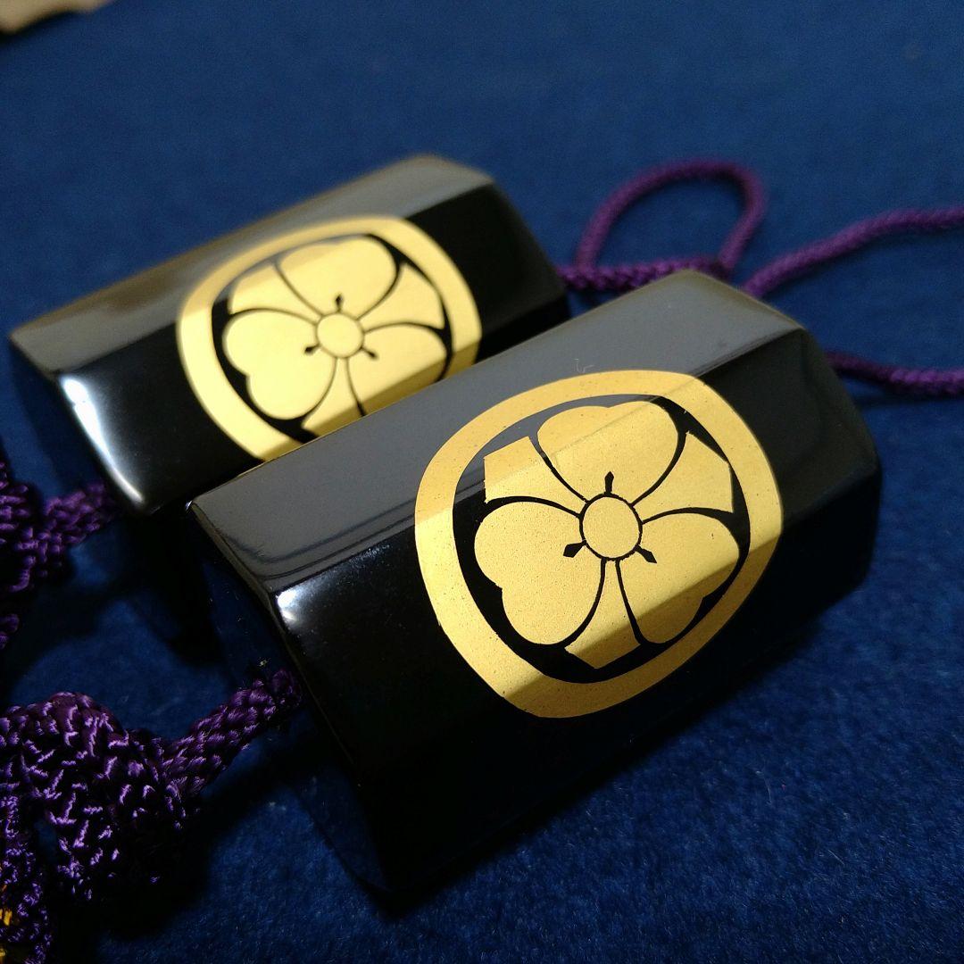 AJ60 風鎮 輪島塗 木製漆塗 八角形 蒔絵家紋 木箱 栞付 未使用