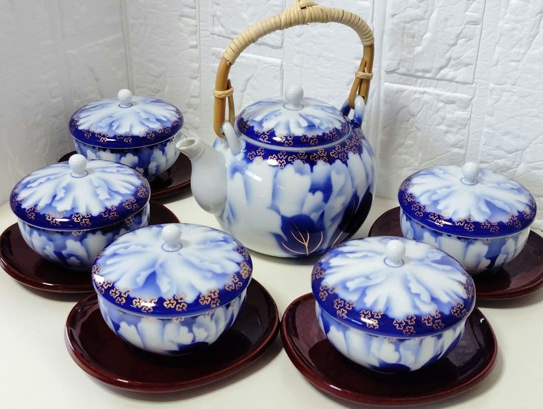 深川製磁 極美品 牡丹金ミル 茶器揃と会津塗 小判型 茶托 5枚 - メルカリ