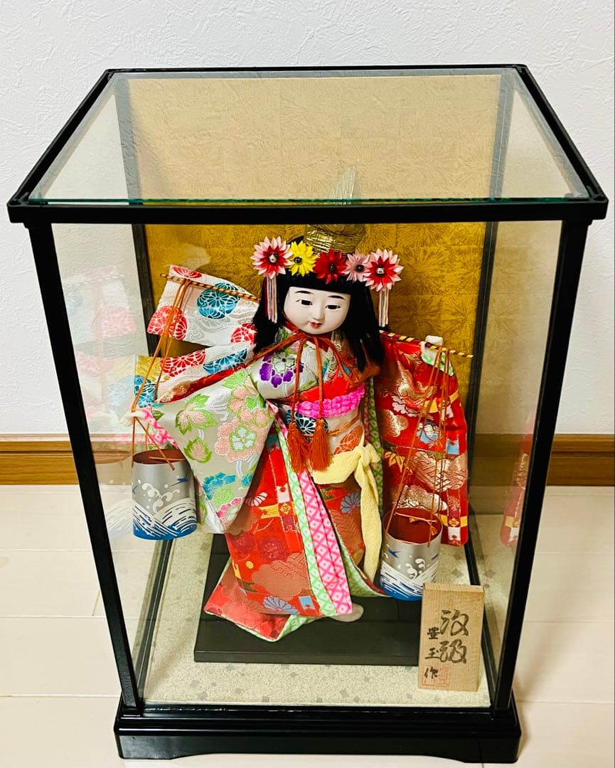 日本人形 ガラスケース入り 汐汲 豊玉作 舞踊人形 - メルカリ