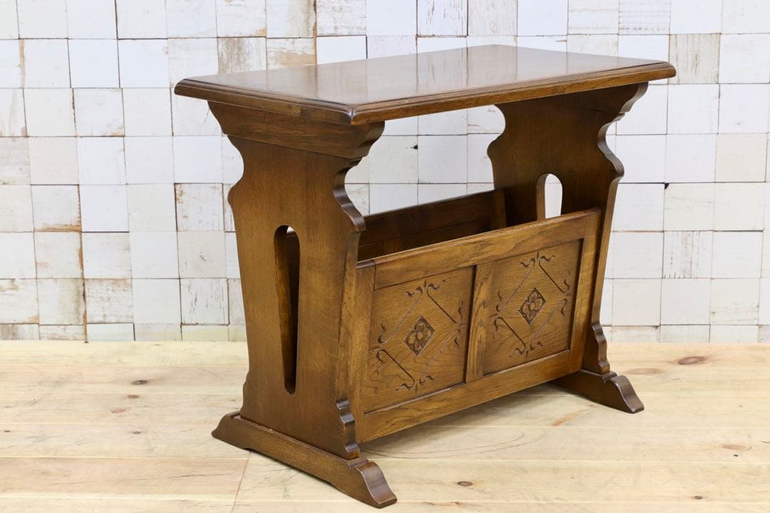 GMHO93○英国カントリー オーク無垢材 クラシック マガジンラック ブックラ