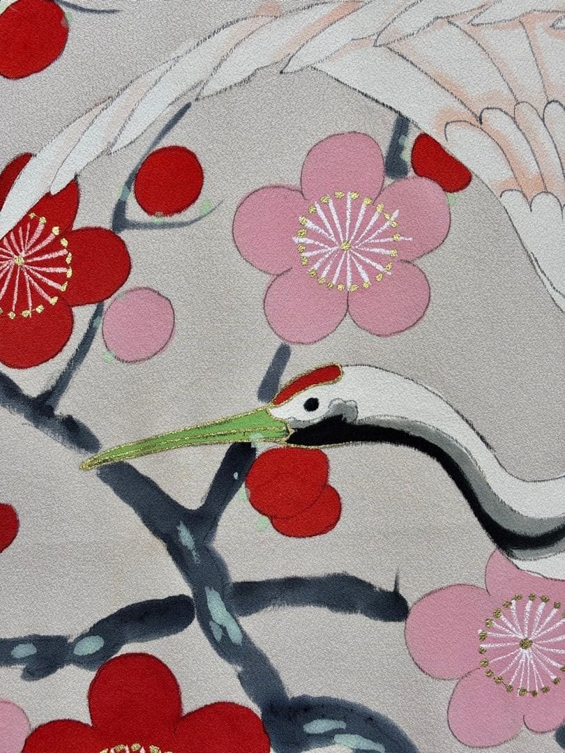 花嫁のれん　加賀のれん　鶴・松・梅／朱色・オフホワイト《こ241》#江戸小もーん