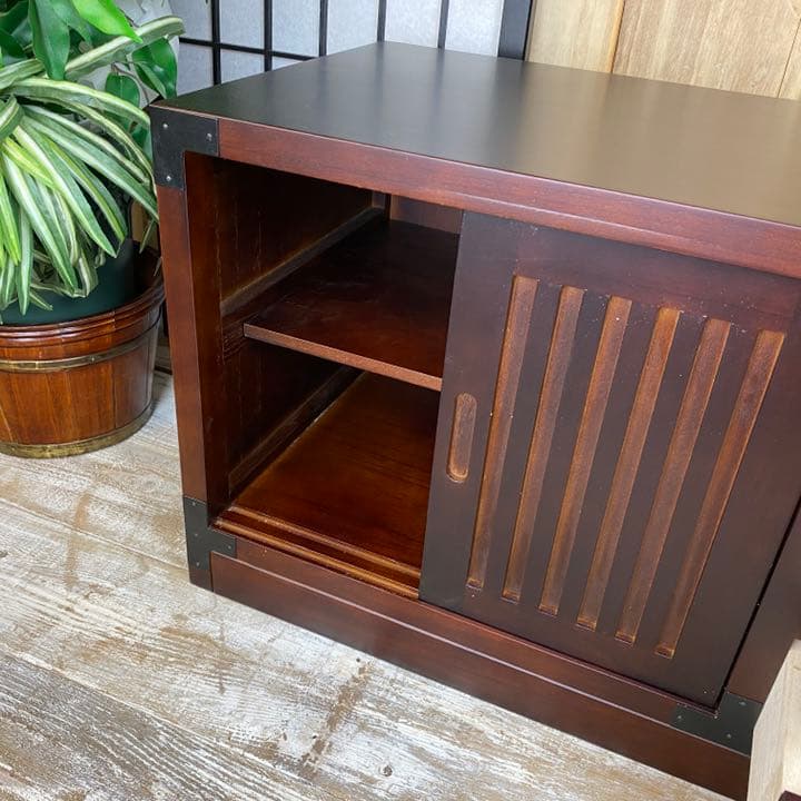 購入 人気再入荷民芸家具和引き戸付きチェストテレビ台サイドボード