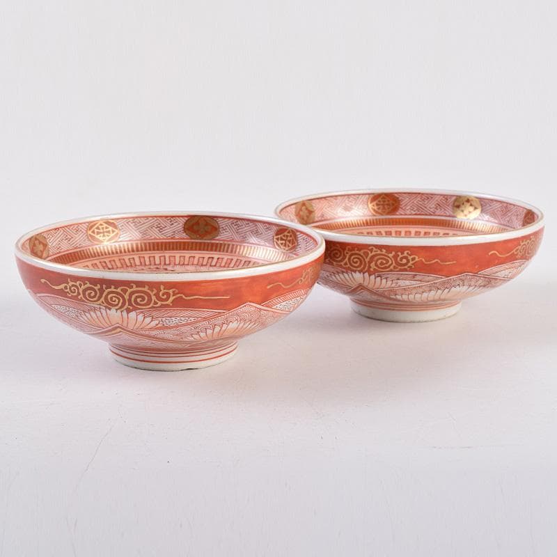 九谷焼 古九谷 赤絵金彩 鳳凰文 盃 一對 時代箱付 D R8979 - メルカリ