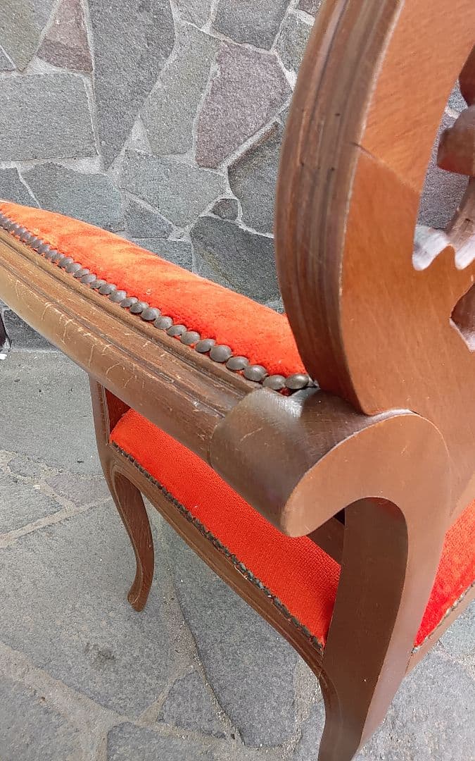 イギリスアンティーク ビクトリアンスタイル オレンジベルベットソファ