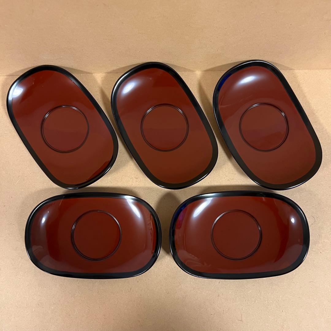 未使用 輪島塗 新本錦川堂謹製 布着本堅地 茶托 5客 共箱