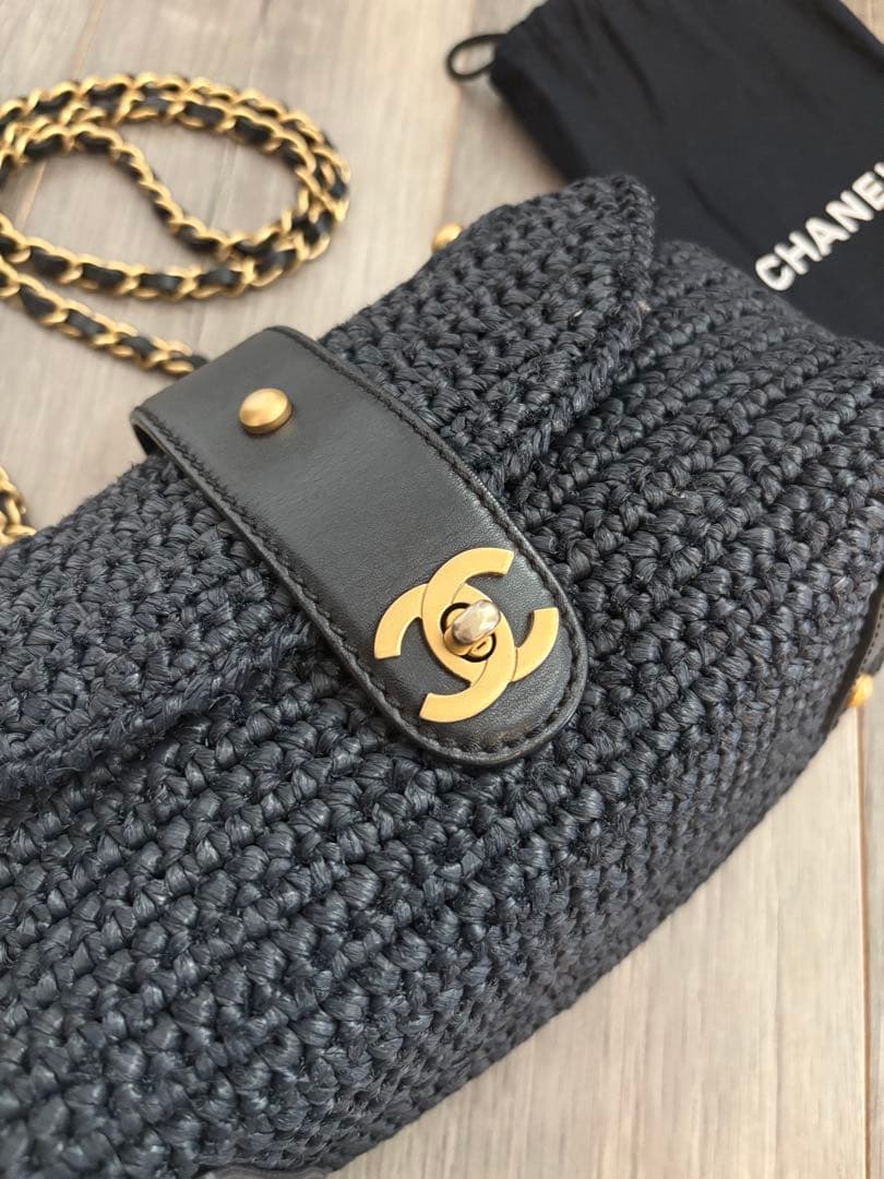 レア⭐︎CHANEL ラフィア素材GOLDチェーンバッグ