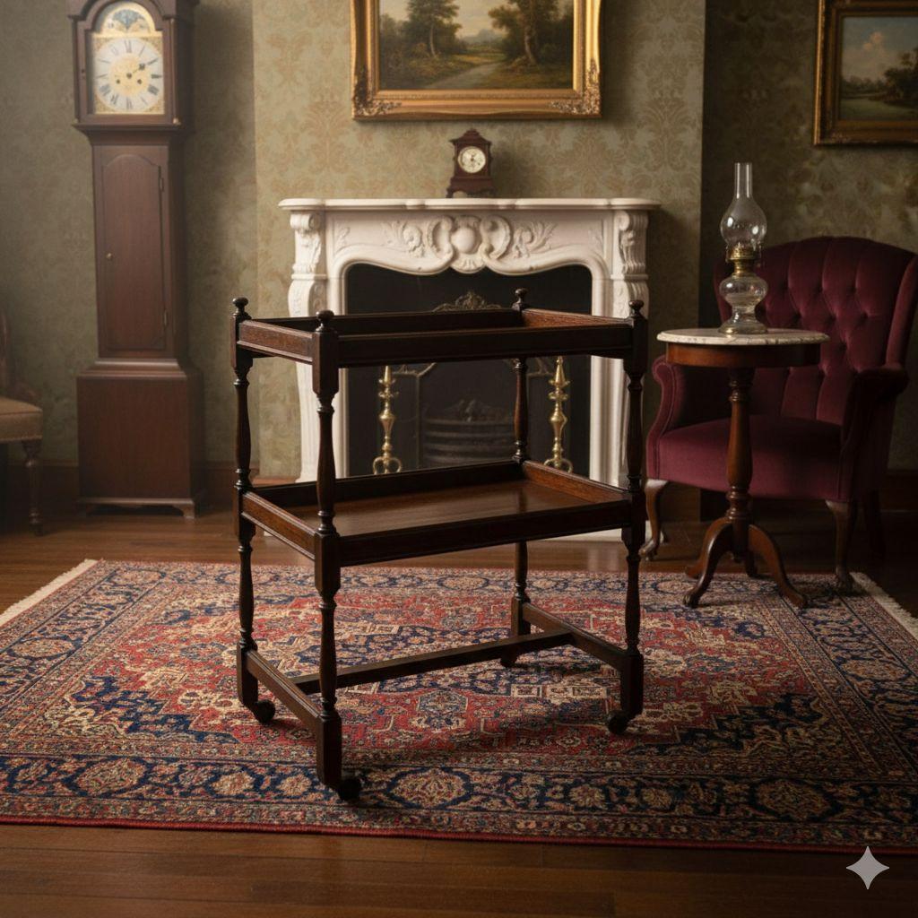 木製 2段 キッチンワゴン クラシック　イギリスアンティーク ダークブラウン イギリス アンティーク キッチンワゴン トロリー 木製 オーク 収納家具