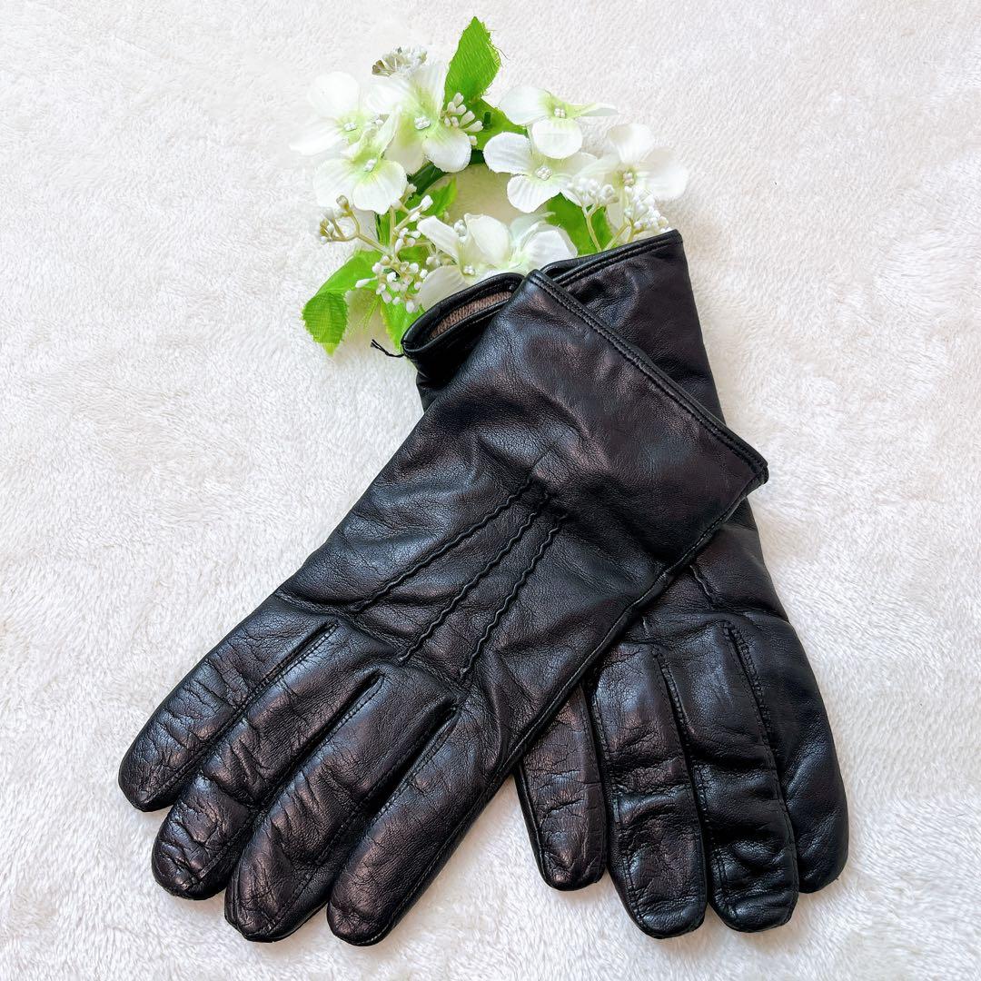 美品✨セルモネータ✨レザーグローブ カシミヤ100% イタリア製 黒