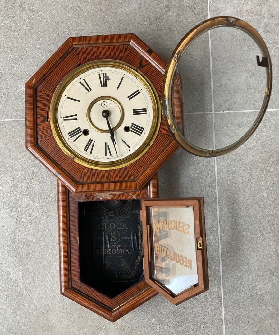 SEIKOSHA 精工舎 掛時計　アンティーク　かわいい　八角形　整備済　金縁