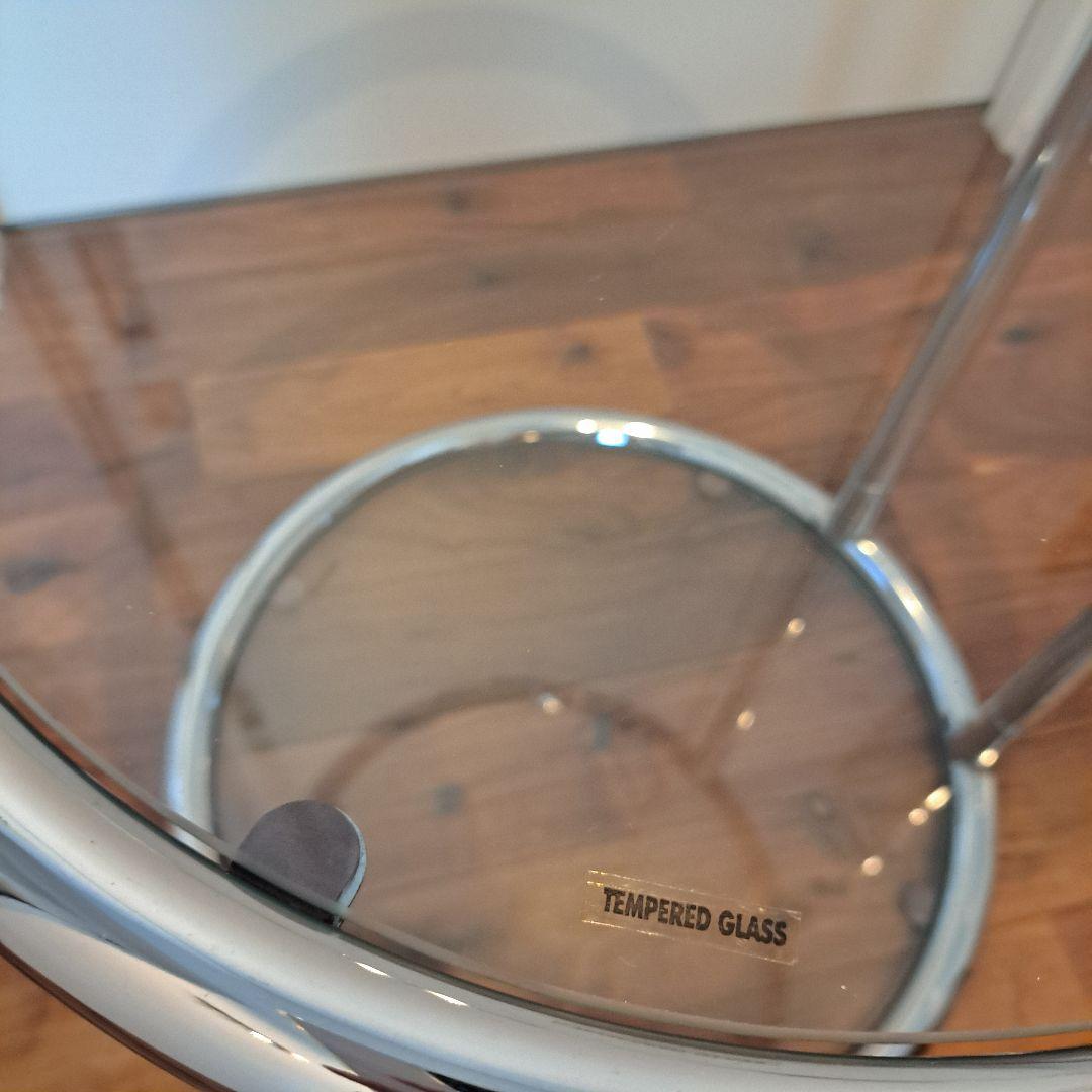 ガラス サイドテーブル 二段 ミッドセンチュリー モダン ラウンド 丸