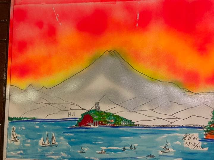 幻想絵画、空飛ぶ画家糸川裕志の富士山曼荼羅の一点、水彩画 - メルカリ