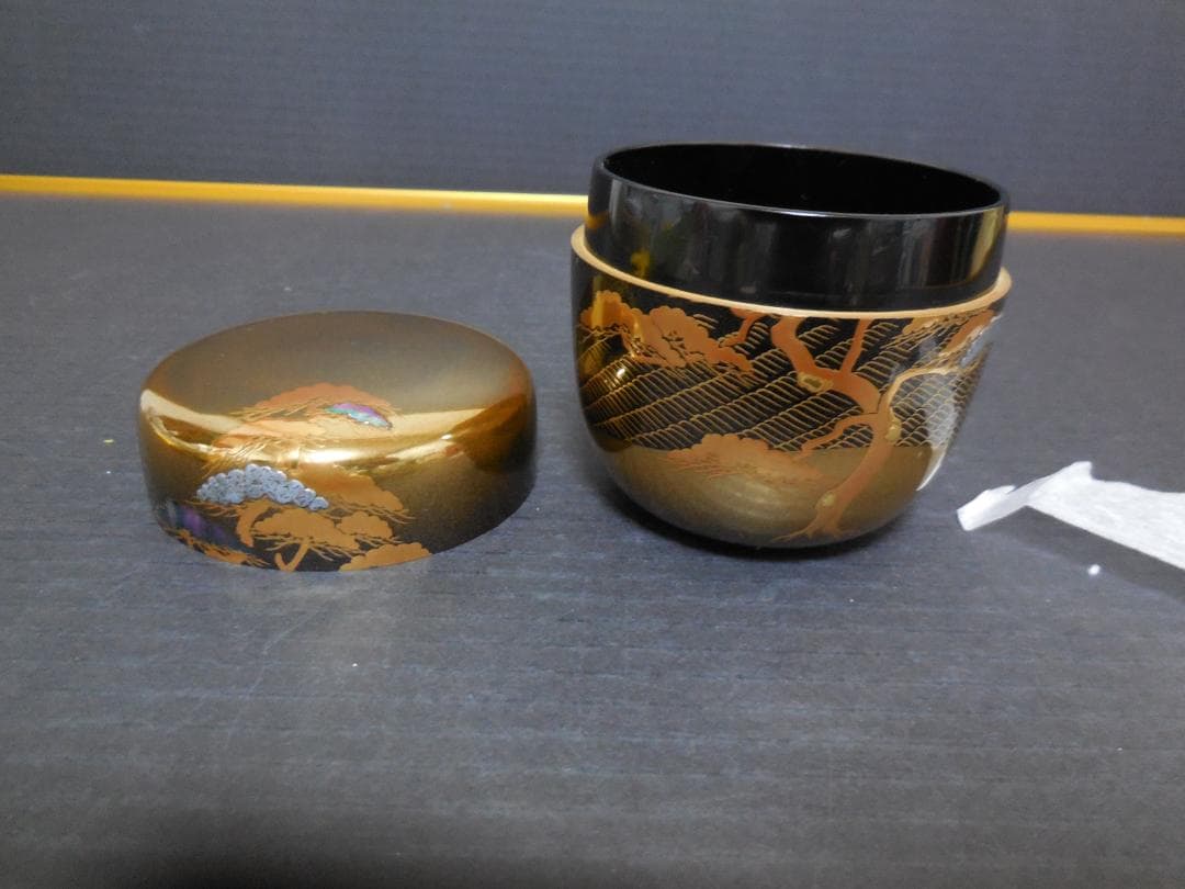 茶道具 中村宗尹 作 棗 甲金蒔地 松波蒔絵 共布・共箱・しおり