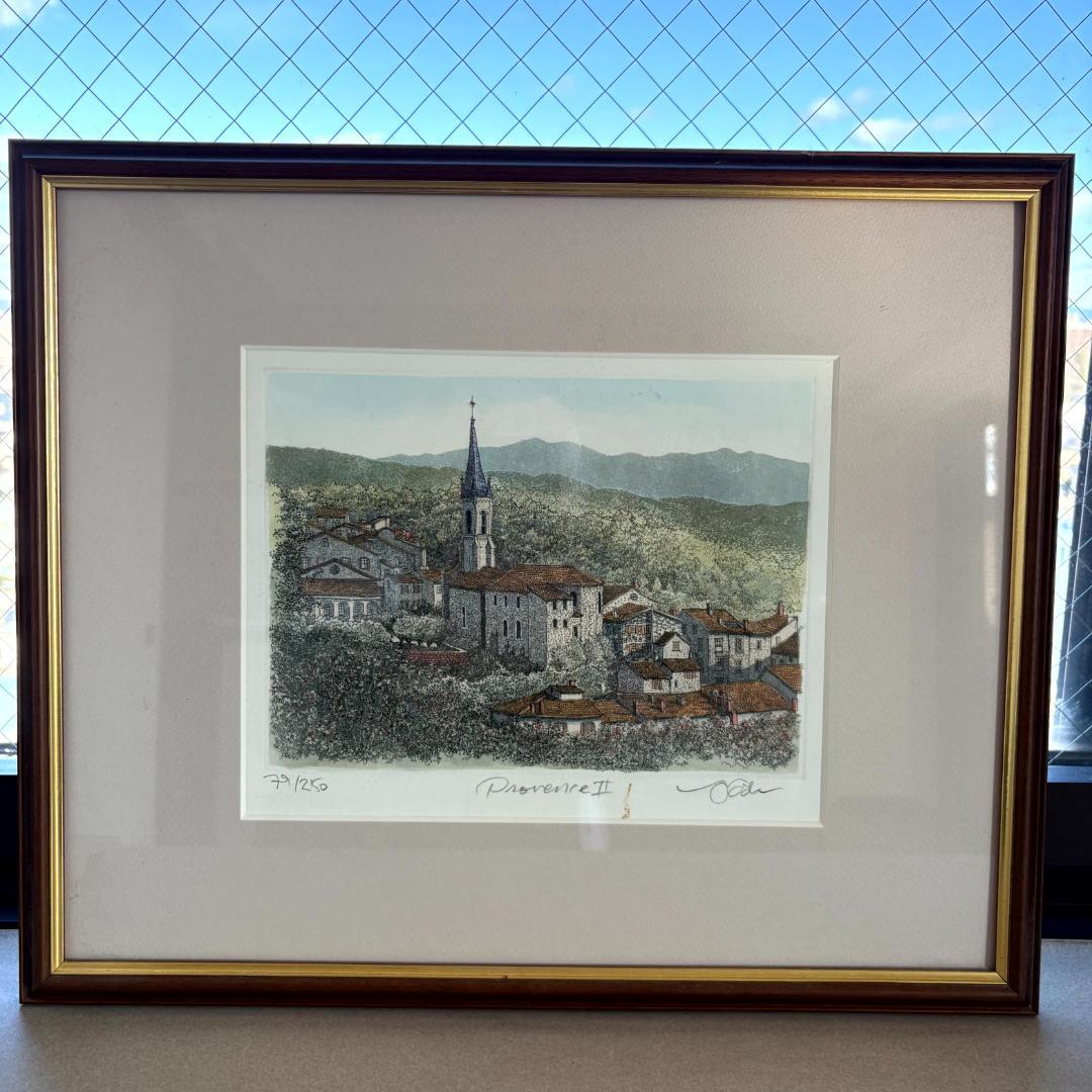 織田義郎「Provence II」エッチング版画 79/250 額装 サイン入り