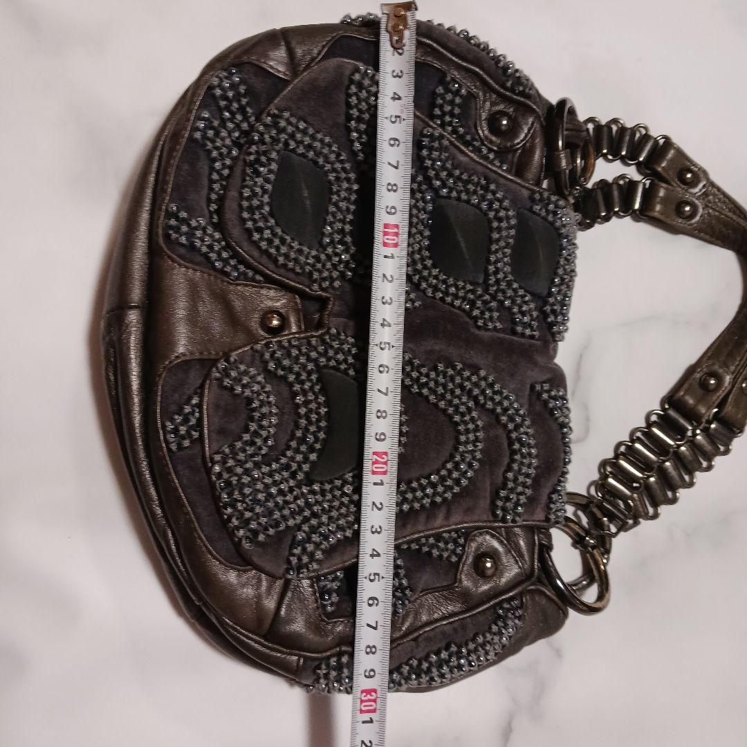 最終値下げ！ジャマンピエッシュビーズ装飾付きグレーショルダーバッグ